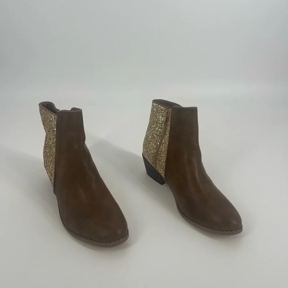 Yoki Ankle Boot Brown & Gold Glitter Bootie (SB4#10)